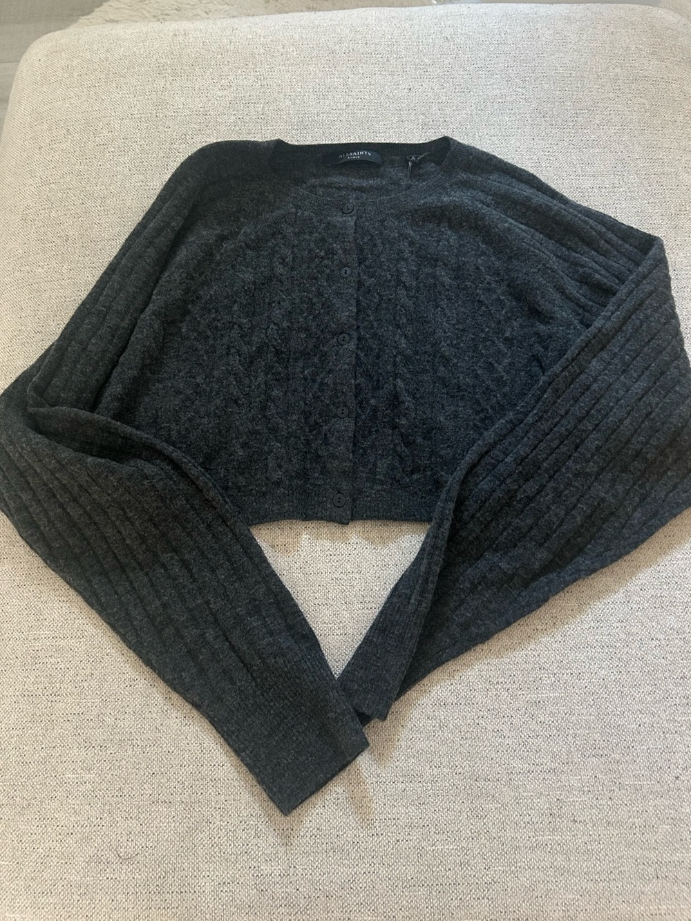 All saints Charcoal Knit Button-Up Cropped Sweater